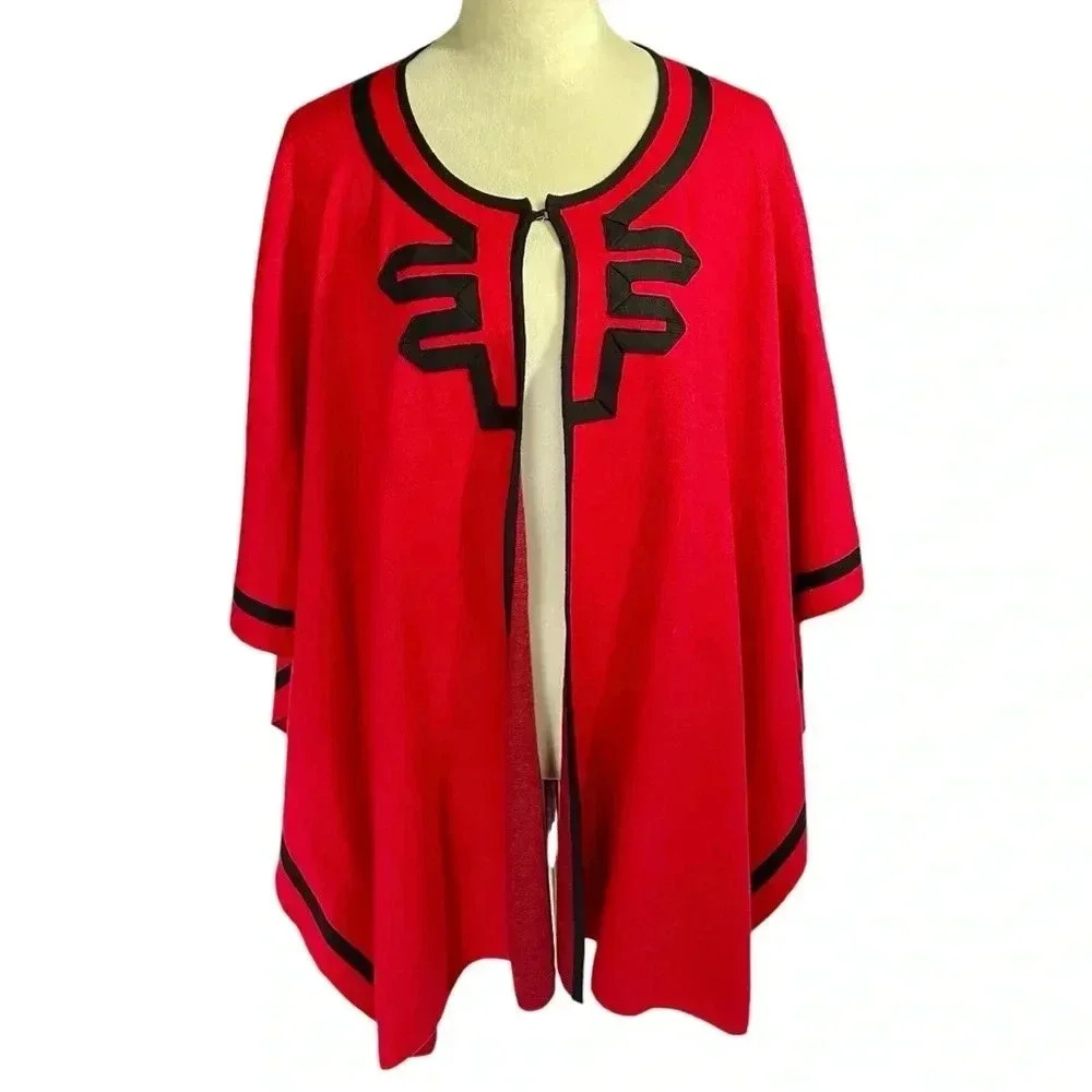 Ming Wang Red Poncho Cardigan Cozy Holiday Sweater‎ Transitional Women One Size